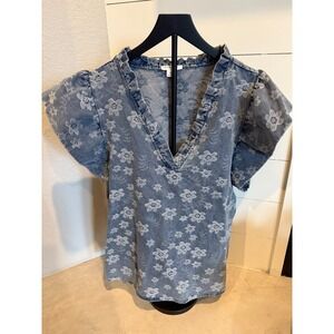 Chic Soul Soft & Sexy Chambray Blue Floral Top Women's Size 3XL